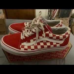 Red and white checkered old school vans